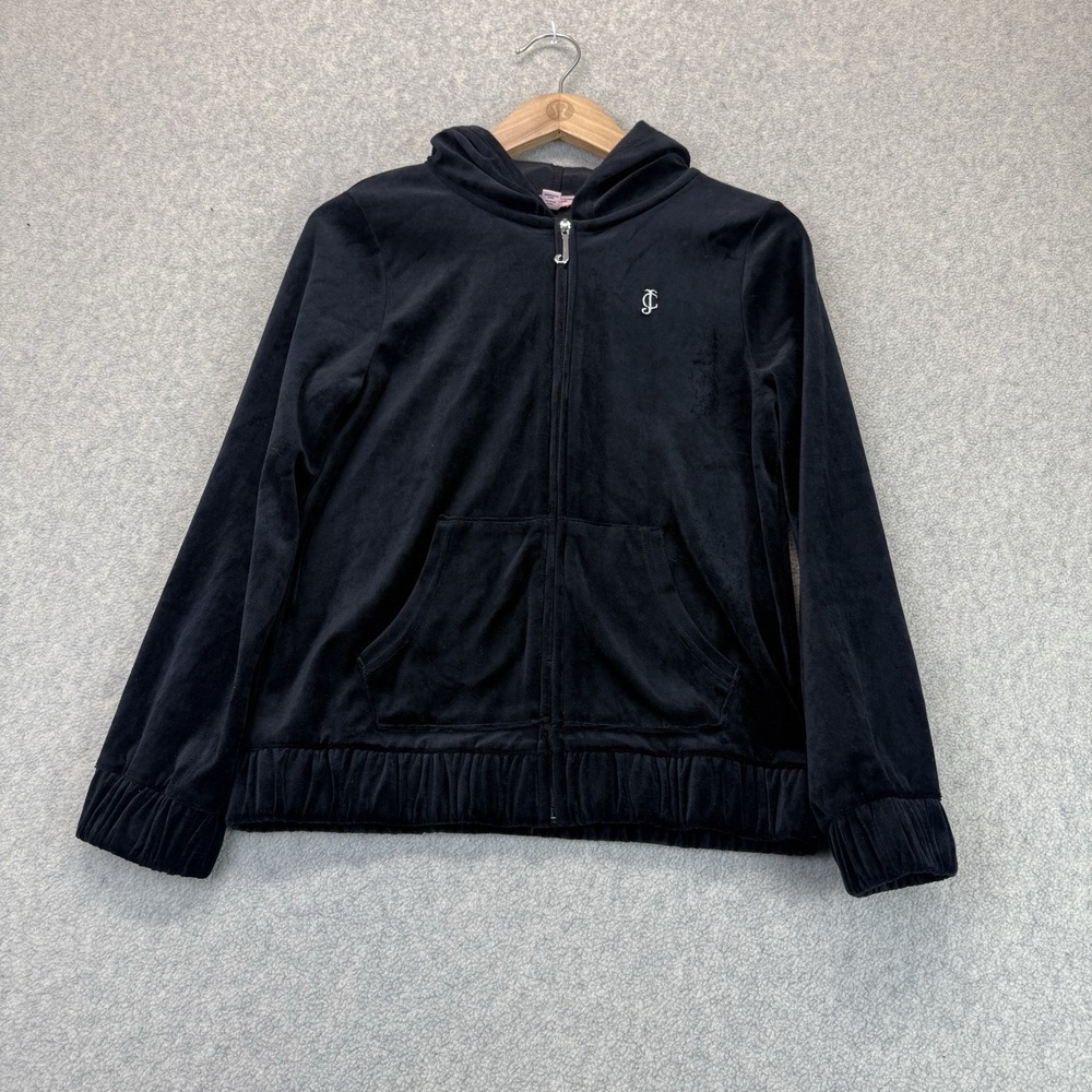 Juicy Couture Girls Black Velour Hoodie and Pants Tracksuit Set Size 12/14